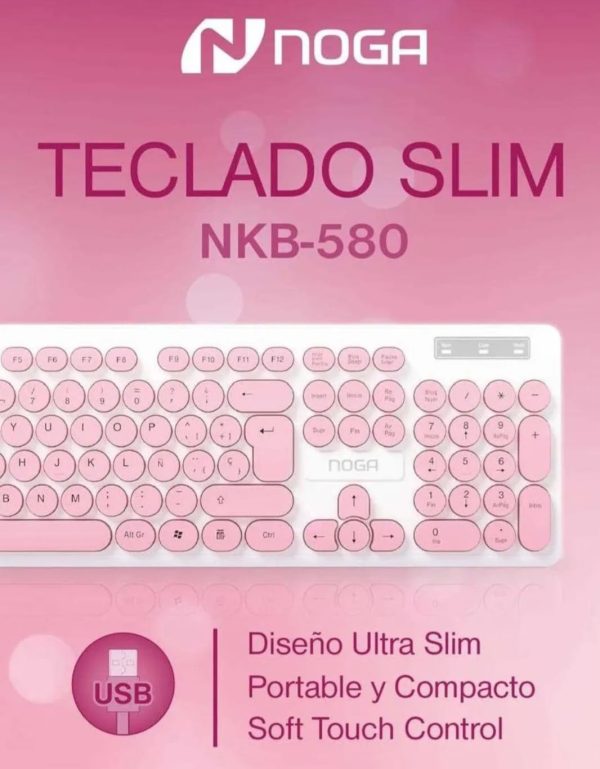 Teclado Usb Diseño Slim Nkb-580 Noga Teclado Rosa